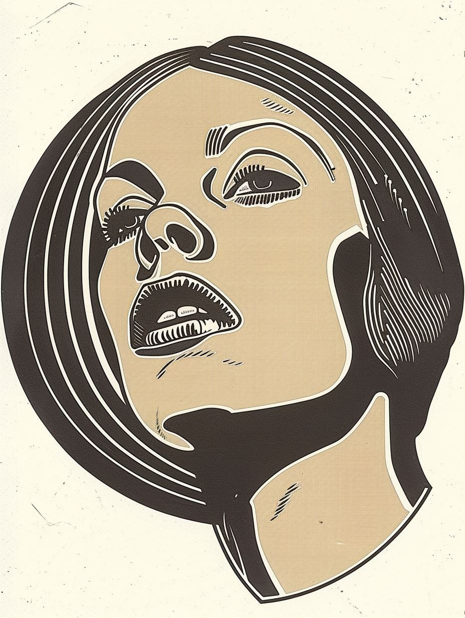 Vintage Noir Linocut Portrait