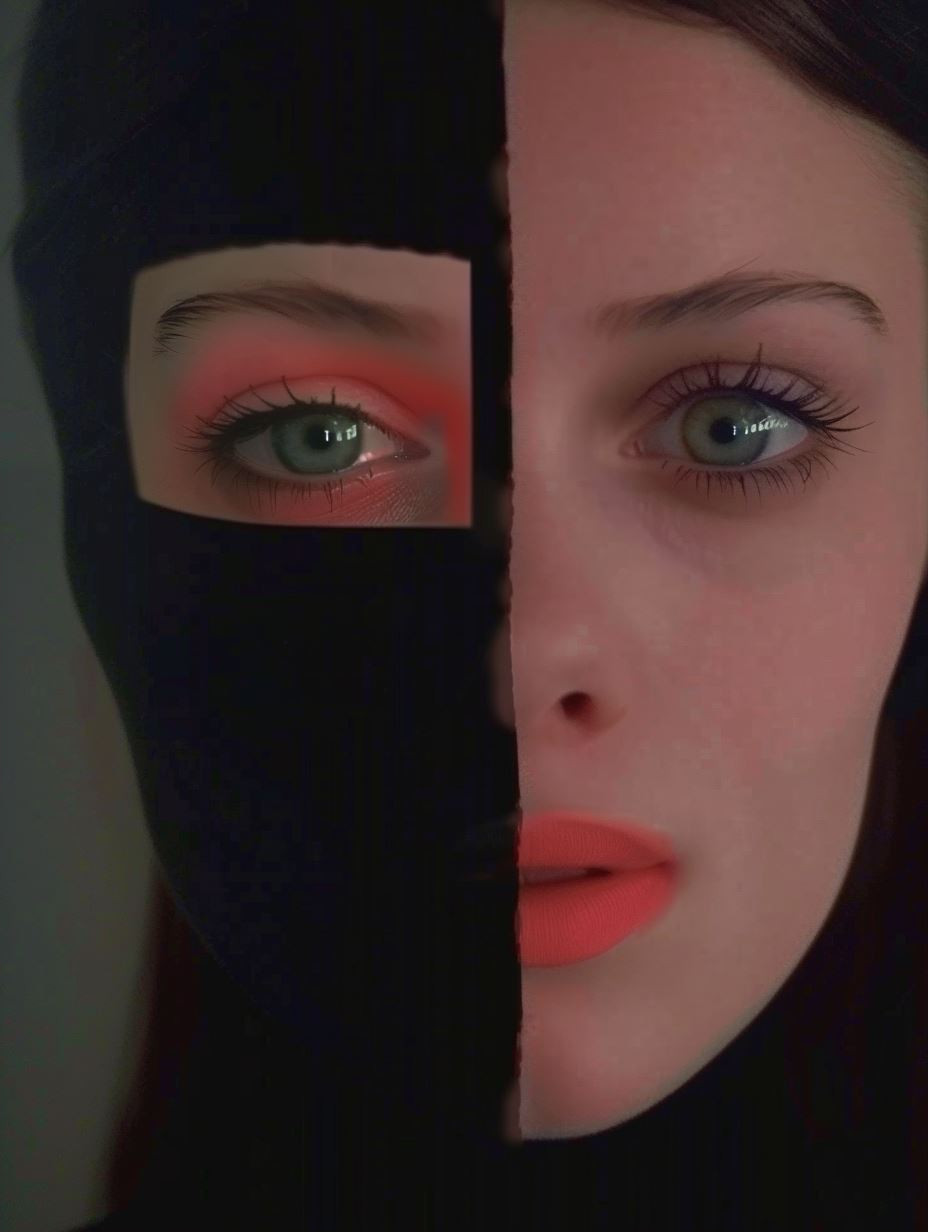 Crimson Veil Modernist Portrait