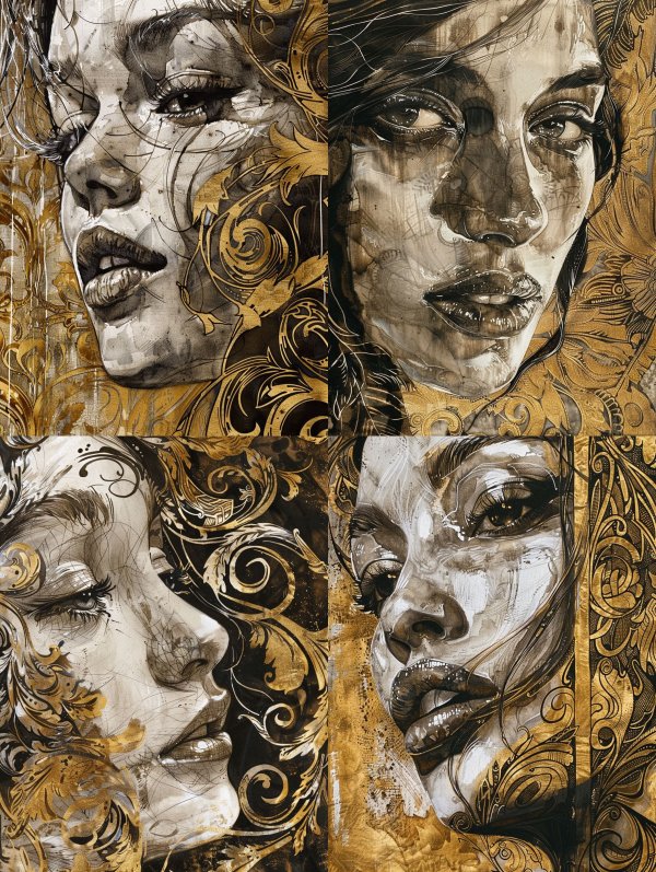 Gilded Ink Portrait of Elegance
