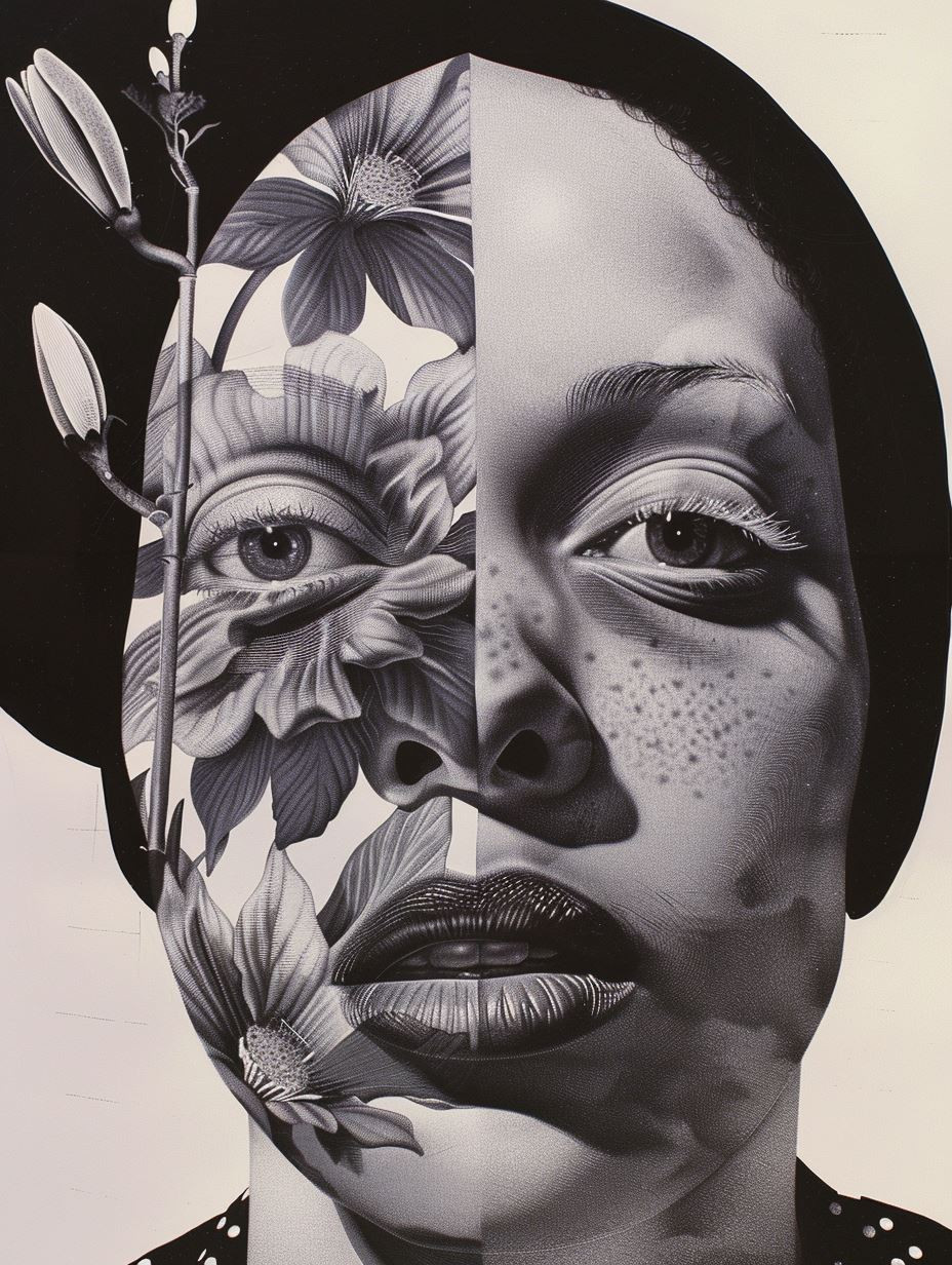 Botanical Fusion Monochrome Portrait