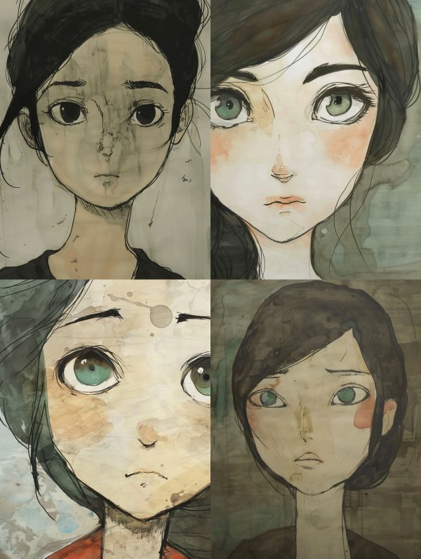 Melancholy Ink Wash Portrait