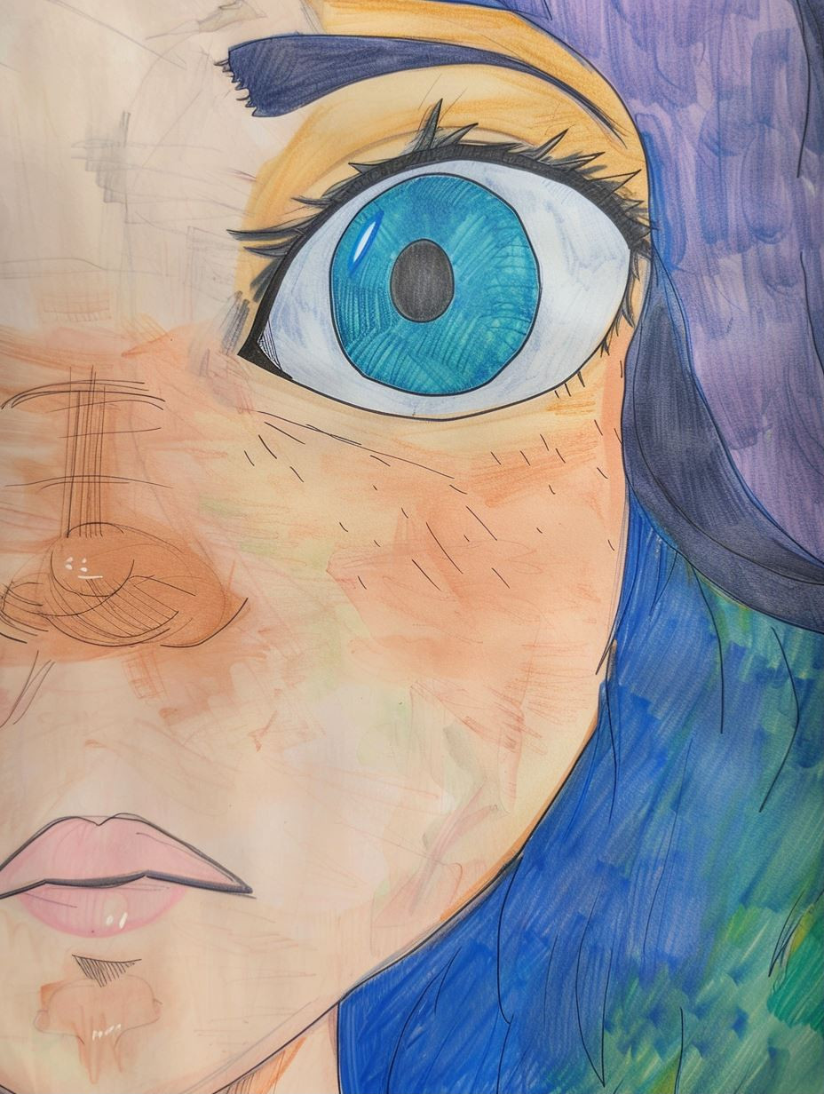 Vibrant Blue Gaze Illustration - Image 1