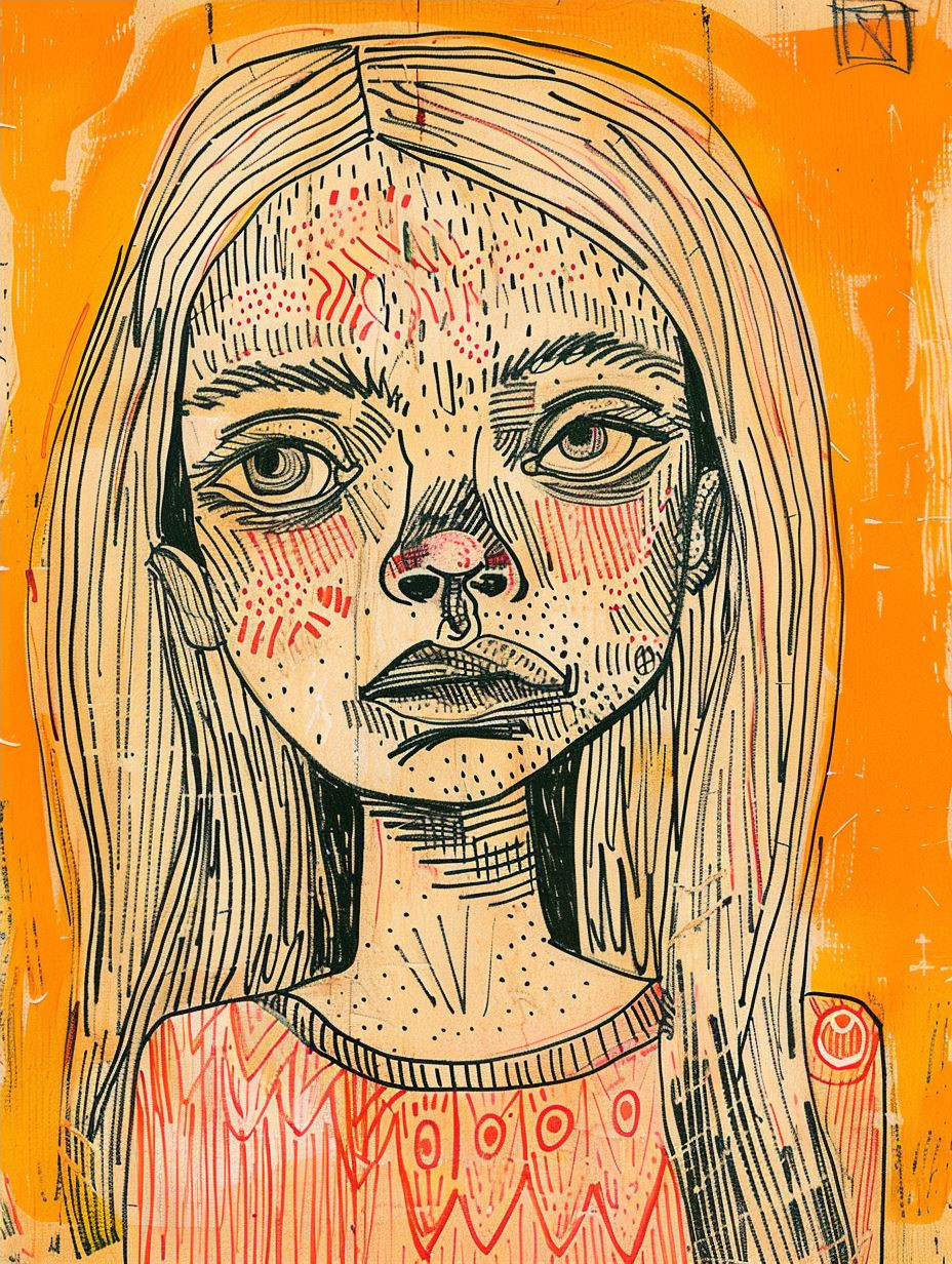 Hatched Portrait in Amber Tones
