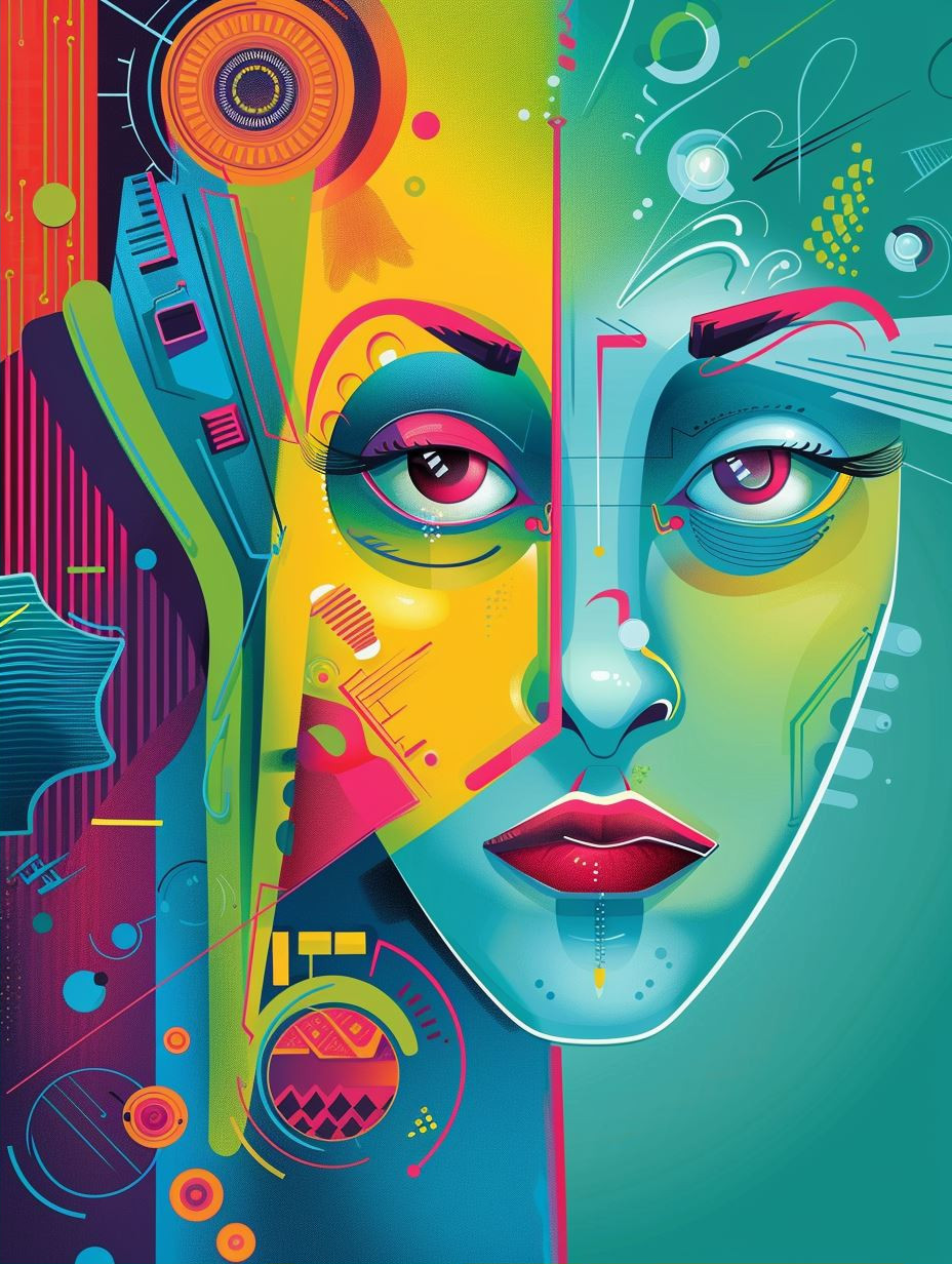 Vibrant Neon Surrealist Portrait