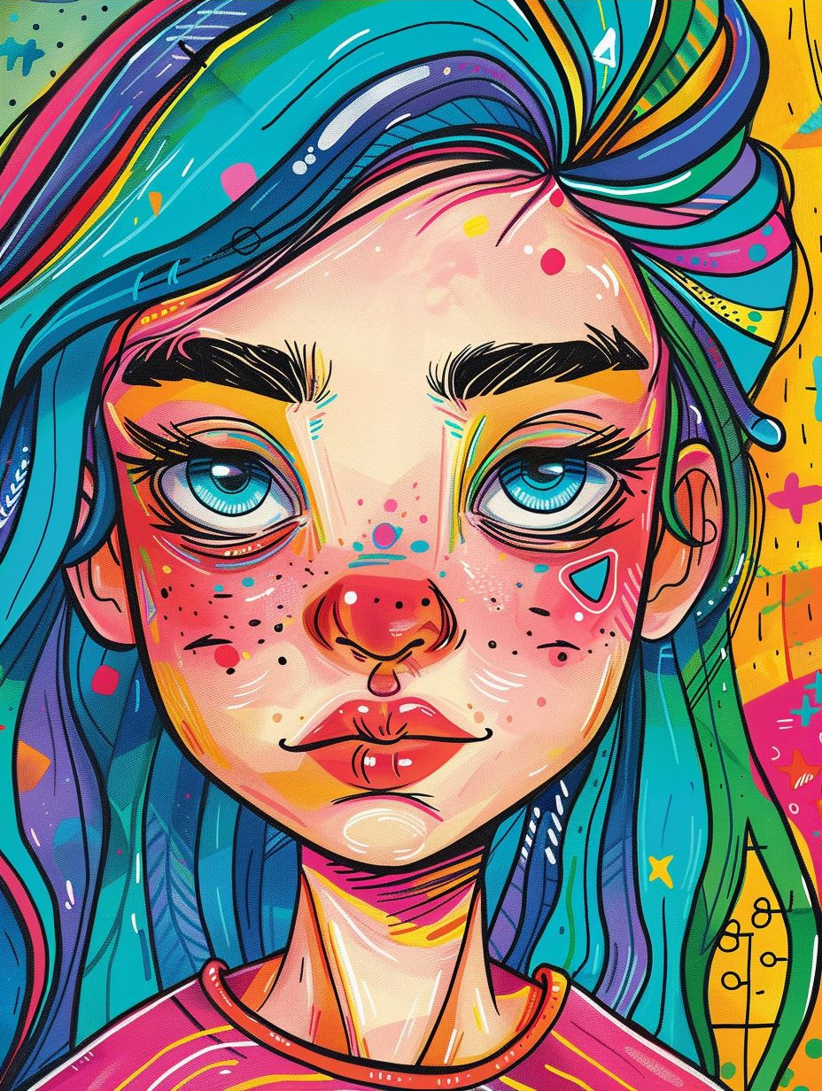 Vibrant Whimsical Pop Art Portrait