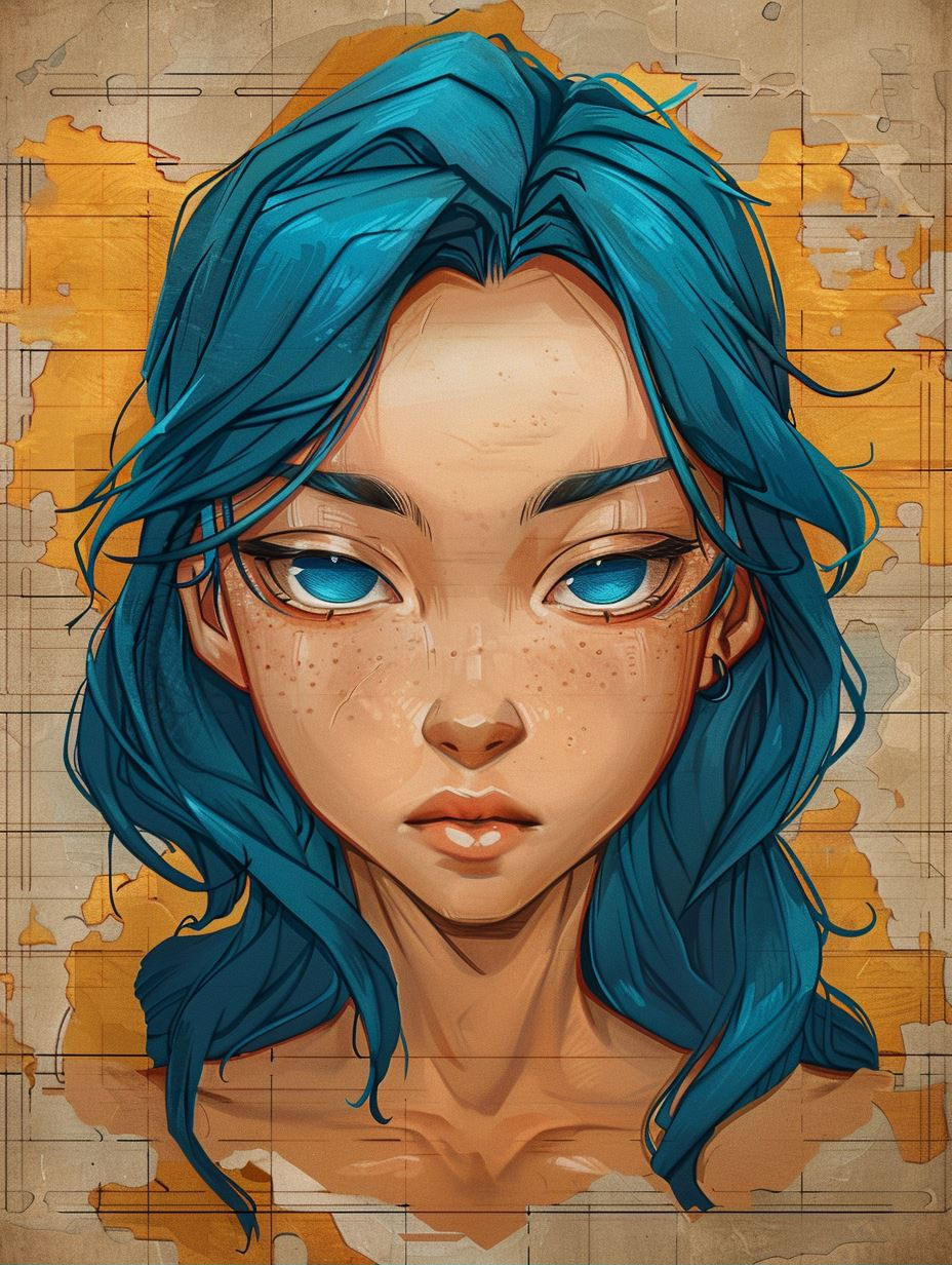 Azure Tresses on Aged Parchment