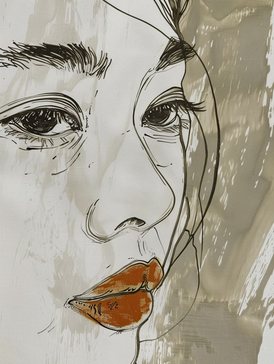 Abstract Ochre Line Portrait - Image 3