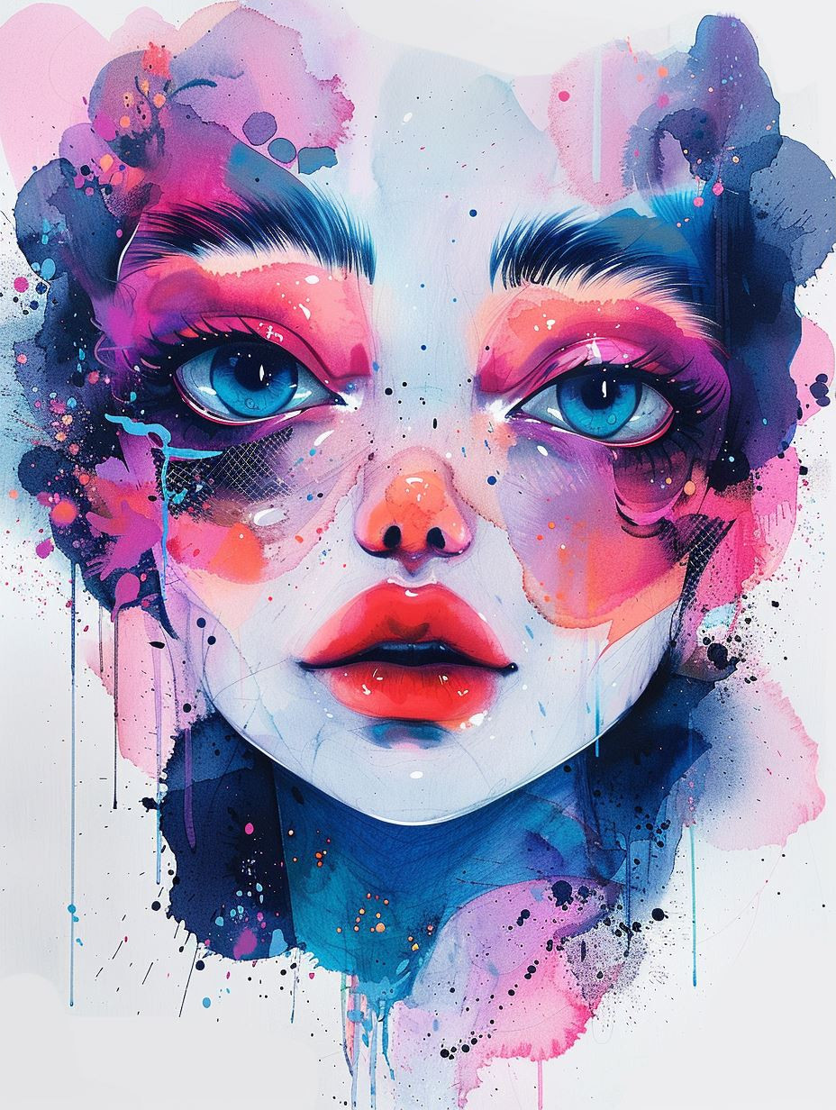 Vibrant Watercolor Portrait Explosion