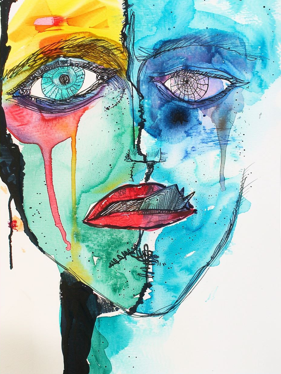 Abstract Watercolor Neon Portrait