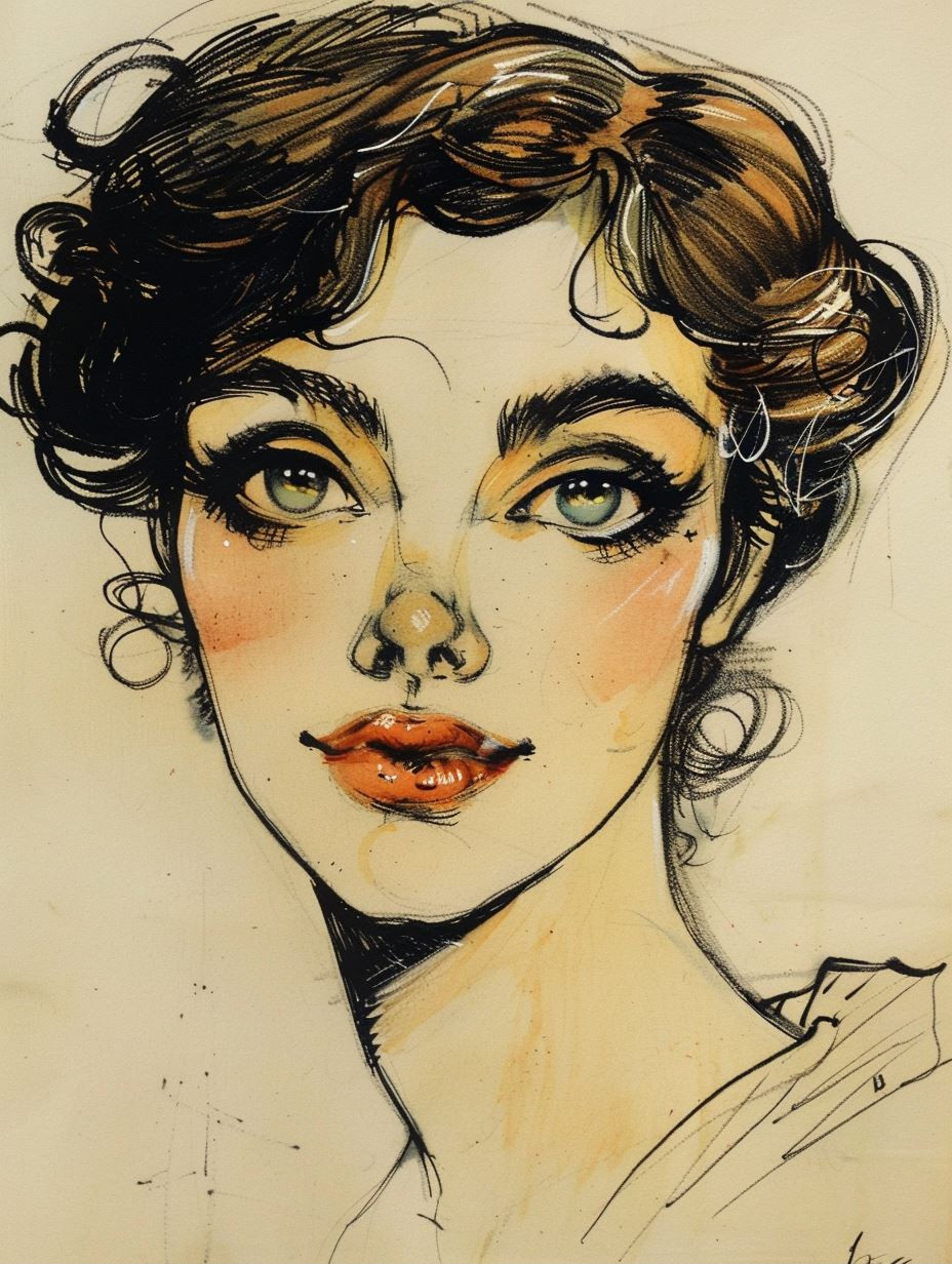 Elegant Ink and Watercolor Portrait