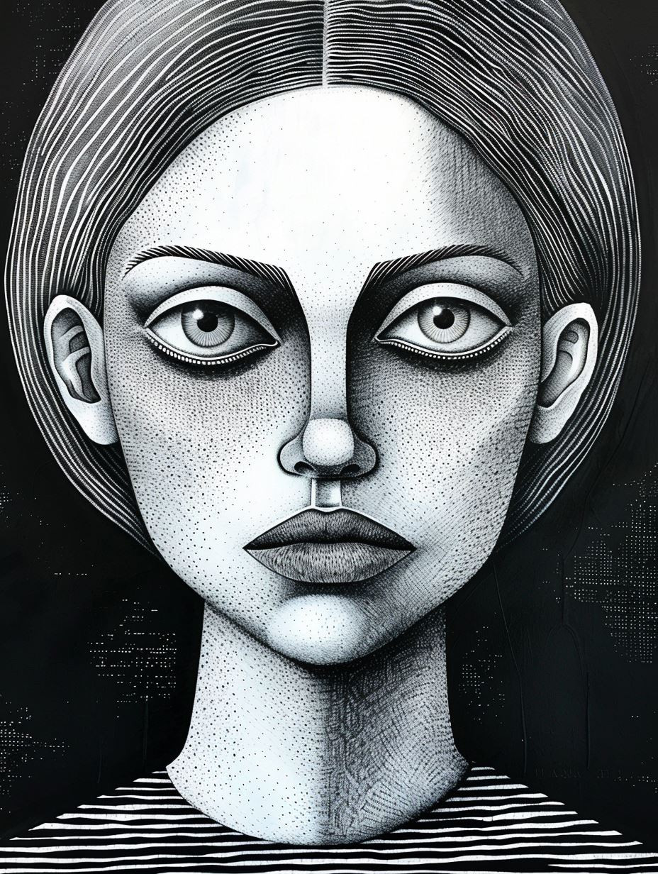 Monochrome Stipple Portrait Study