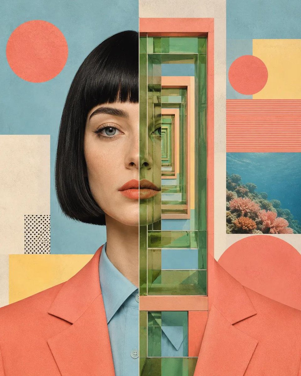 Create a contemporary editorial collage portrait that sea...