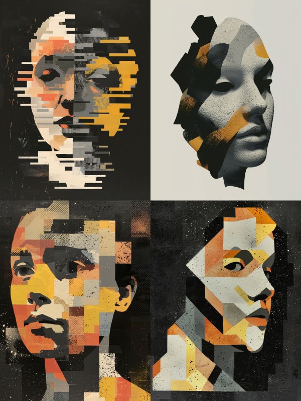 Fragmented Portraits in Ochre Tones