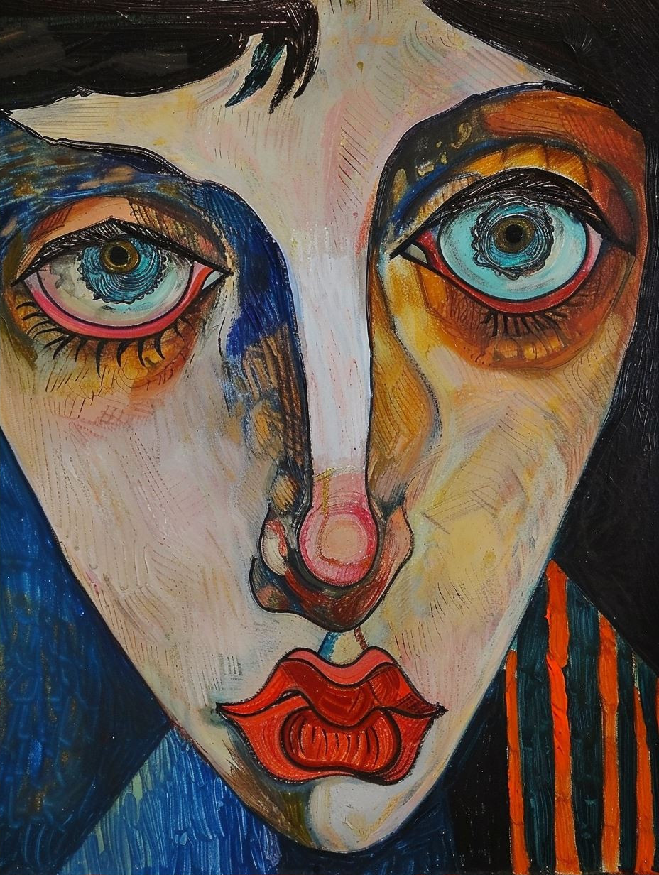 Modernist Portrait in Bold Crimson