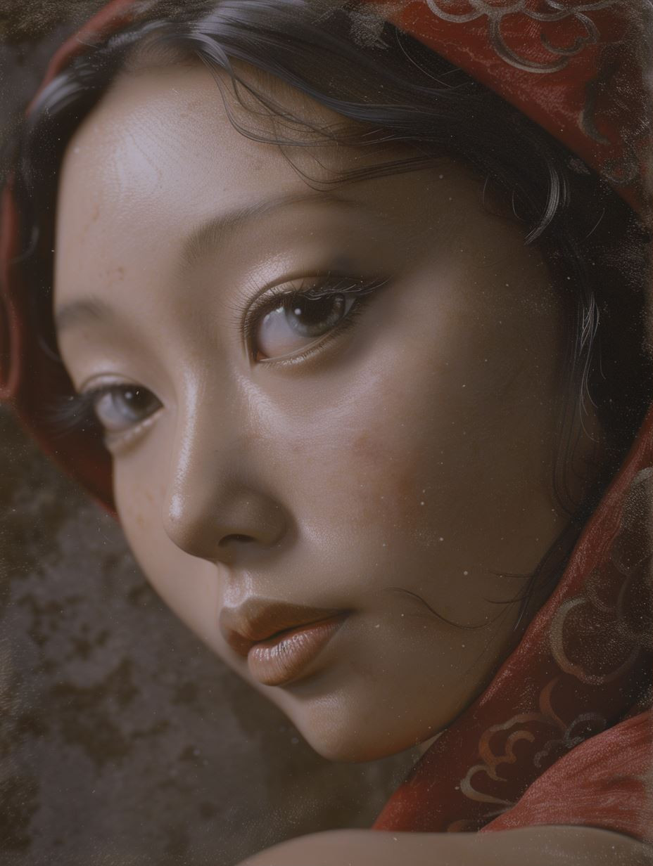 Ethereal Gaze in Crimson Silk