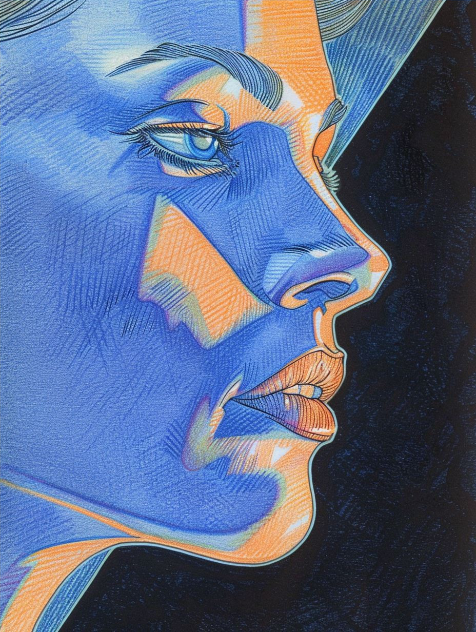 Electric Azure Cybernetic Portrait