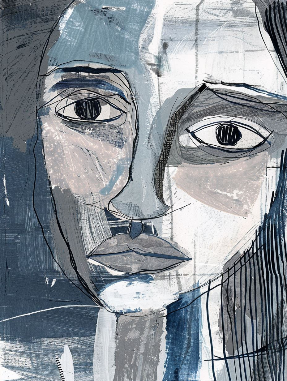 Abstract Blue Fragmented Portrait