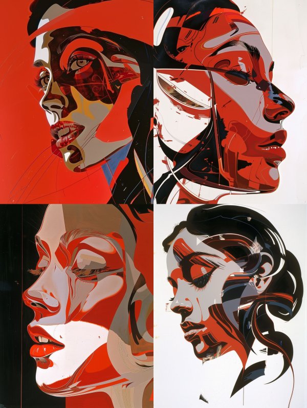 Bold Crimson Abstract Portraits