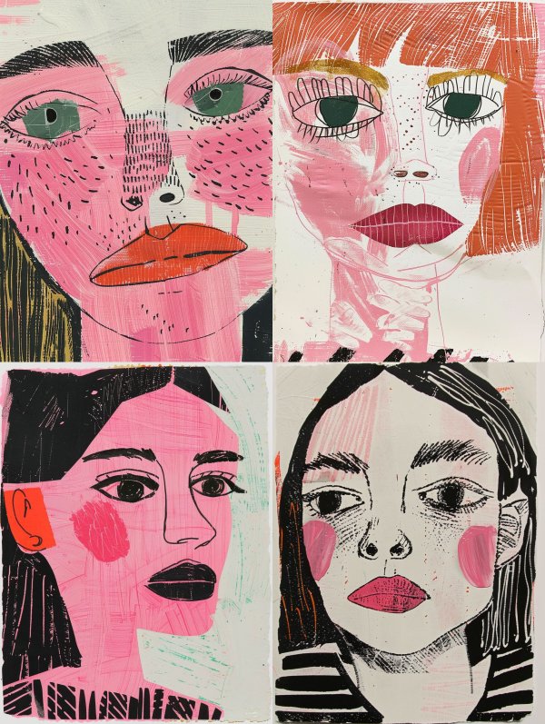 Neon Pink Mixed Media Portrait