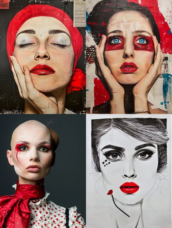 Crimson Serenity Mixed Media Portrait
