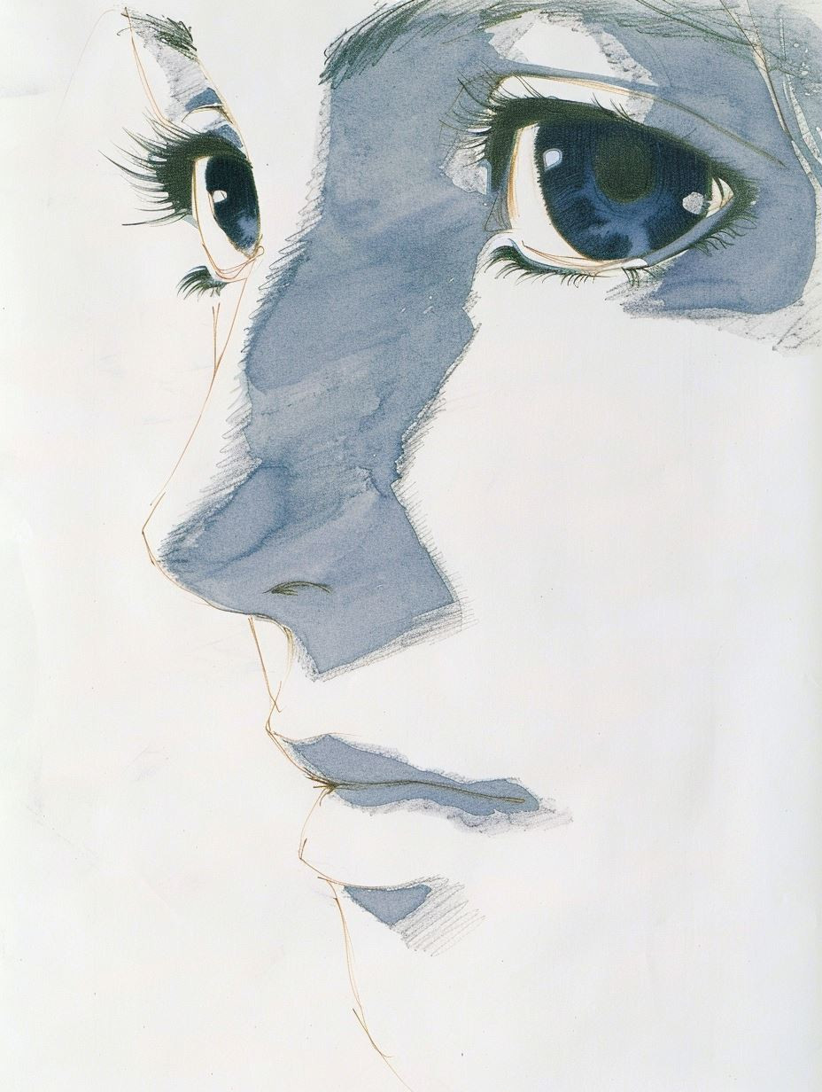 Ethereal Blue Watercolor Portrait