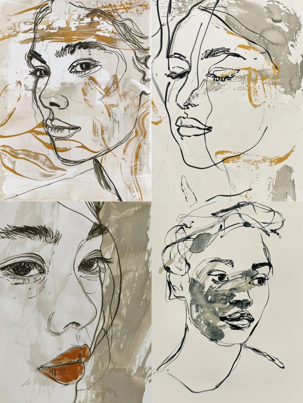 Abstract Ochre Line Portrait