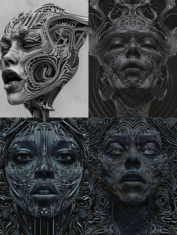 Biomechanical Surrealist Monochromatic Portrait