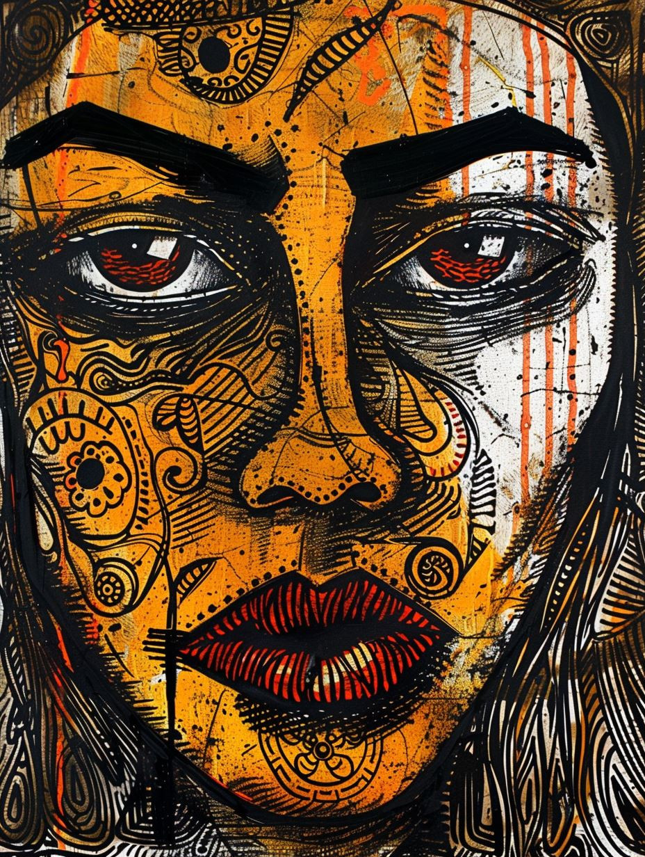 Abstract Golden Tribal Portrait