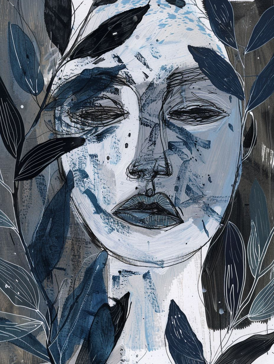 Abstract Blue Fragmented Portrait