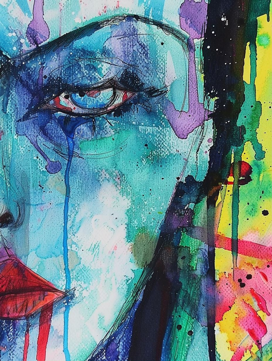 Abstract Watercolor Neon Portrait