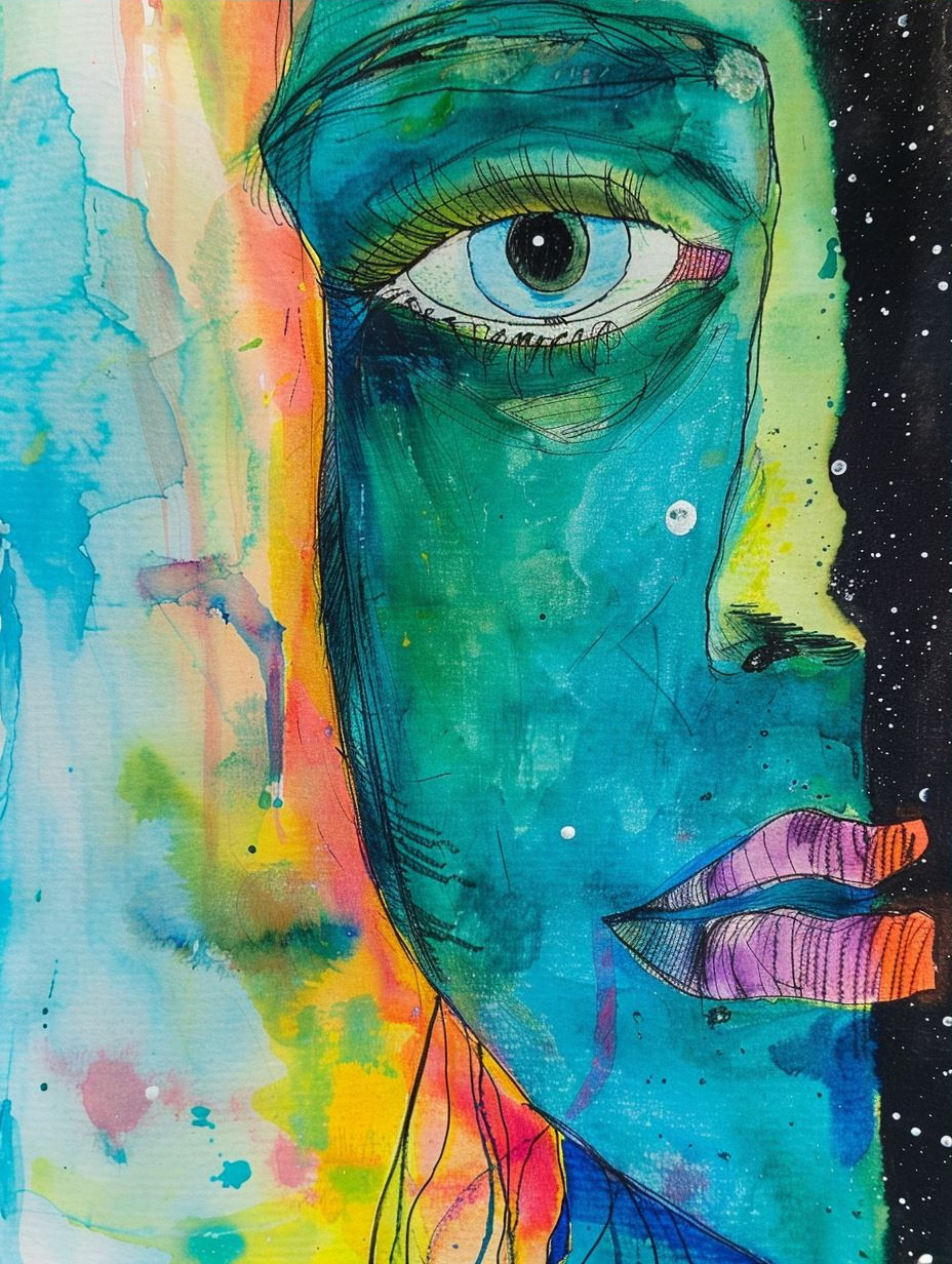 Abstract Watercolor Neon Portrait