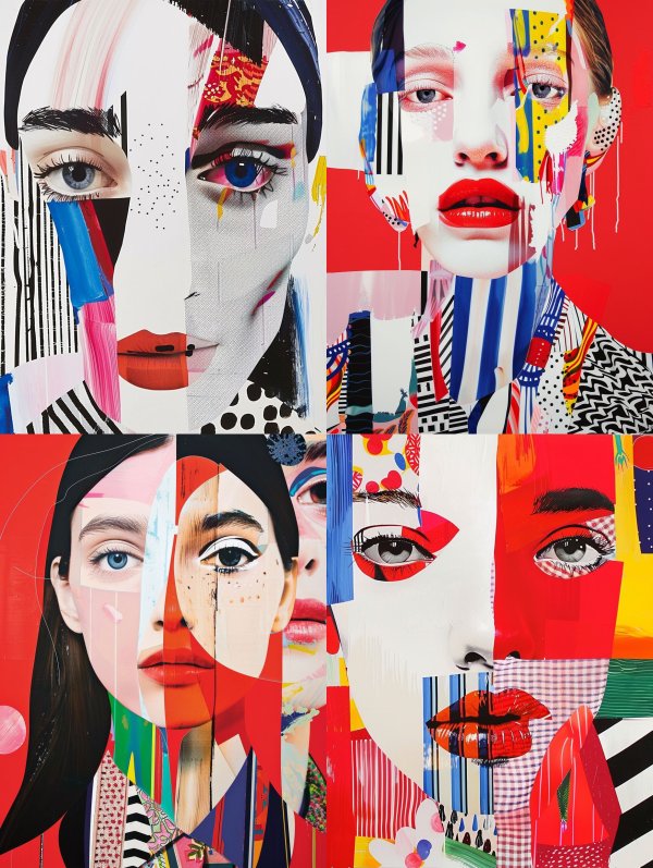 Fragmented Neon Portrait Collage