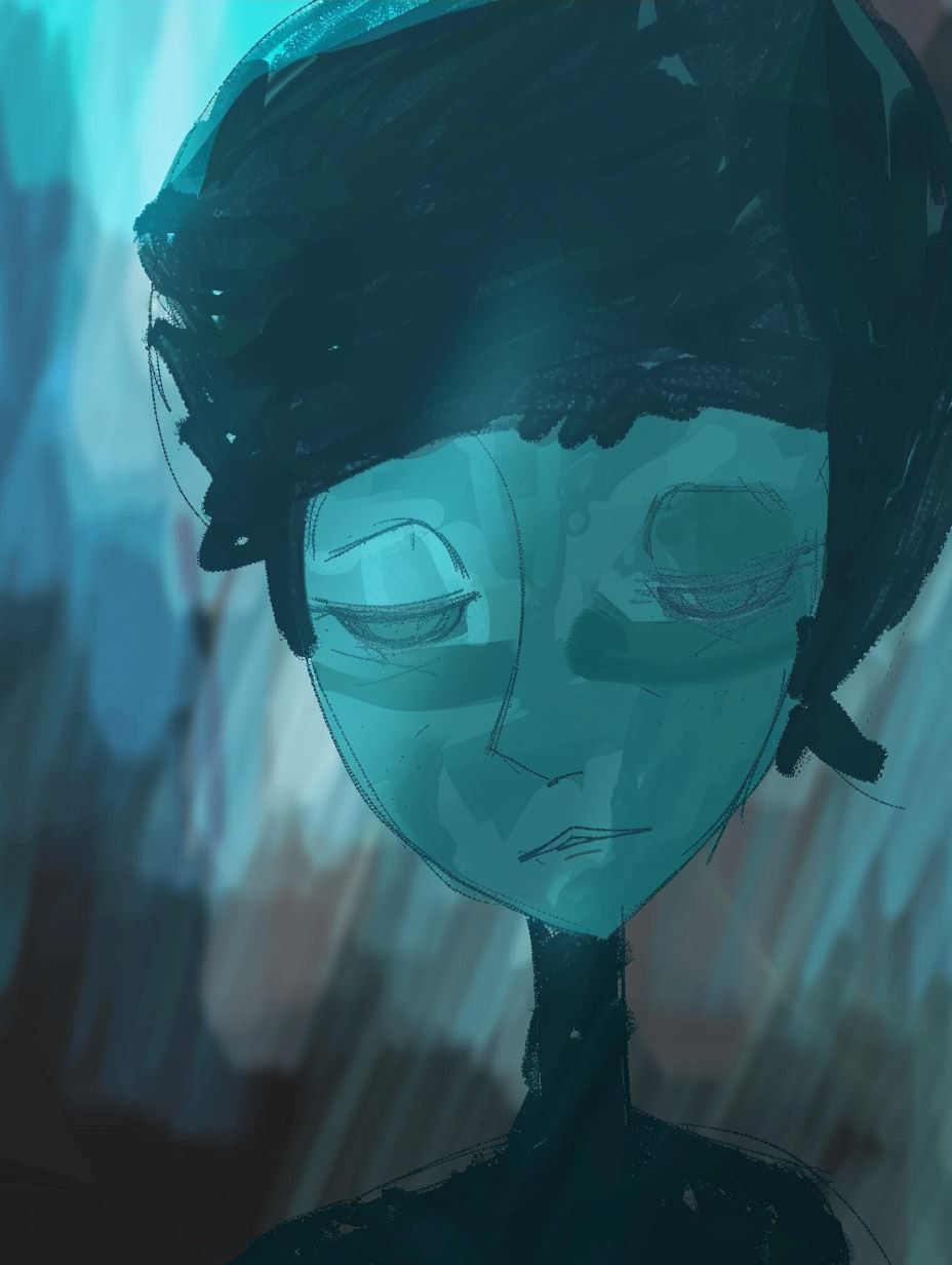 Azure Gaze Mixed Media Portrait