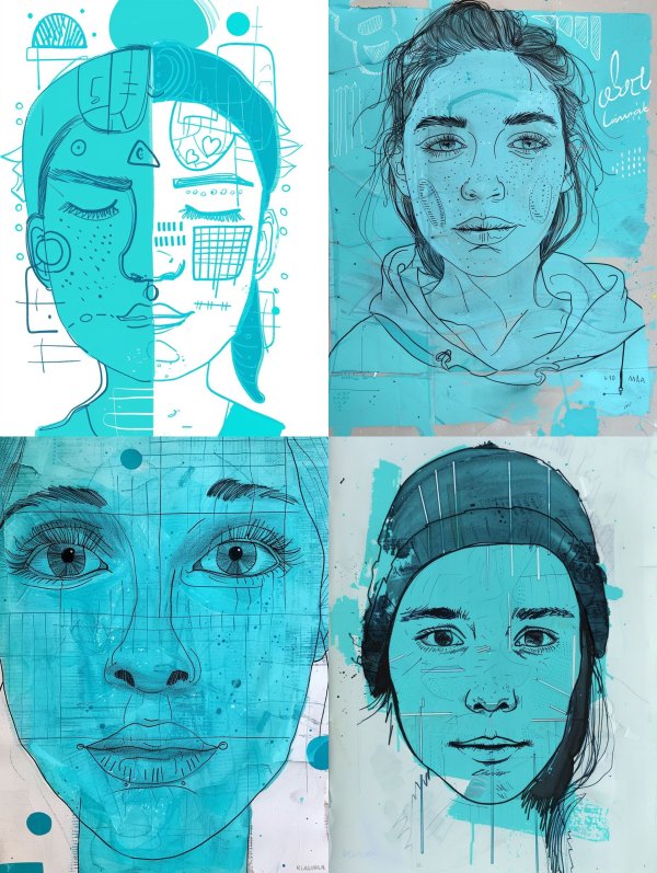 Cyan Surrealist Digital Portrait