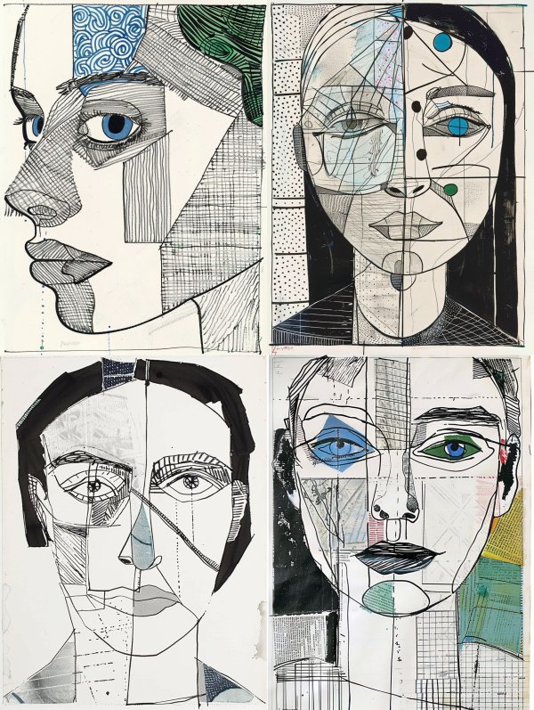 Fragmented Faces in Cubist Style