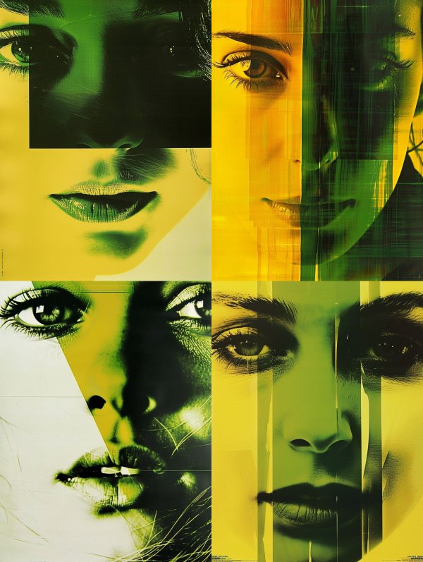 Fragmented Gaze in Neon Gold