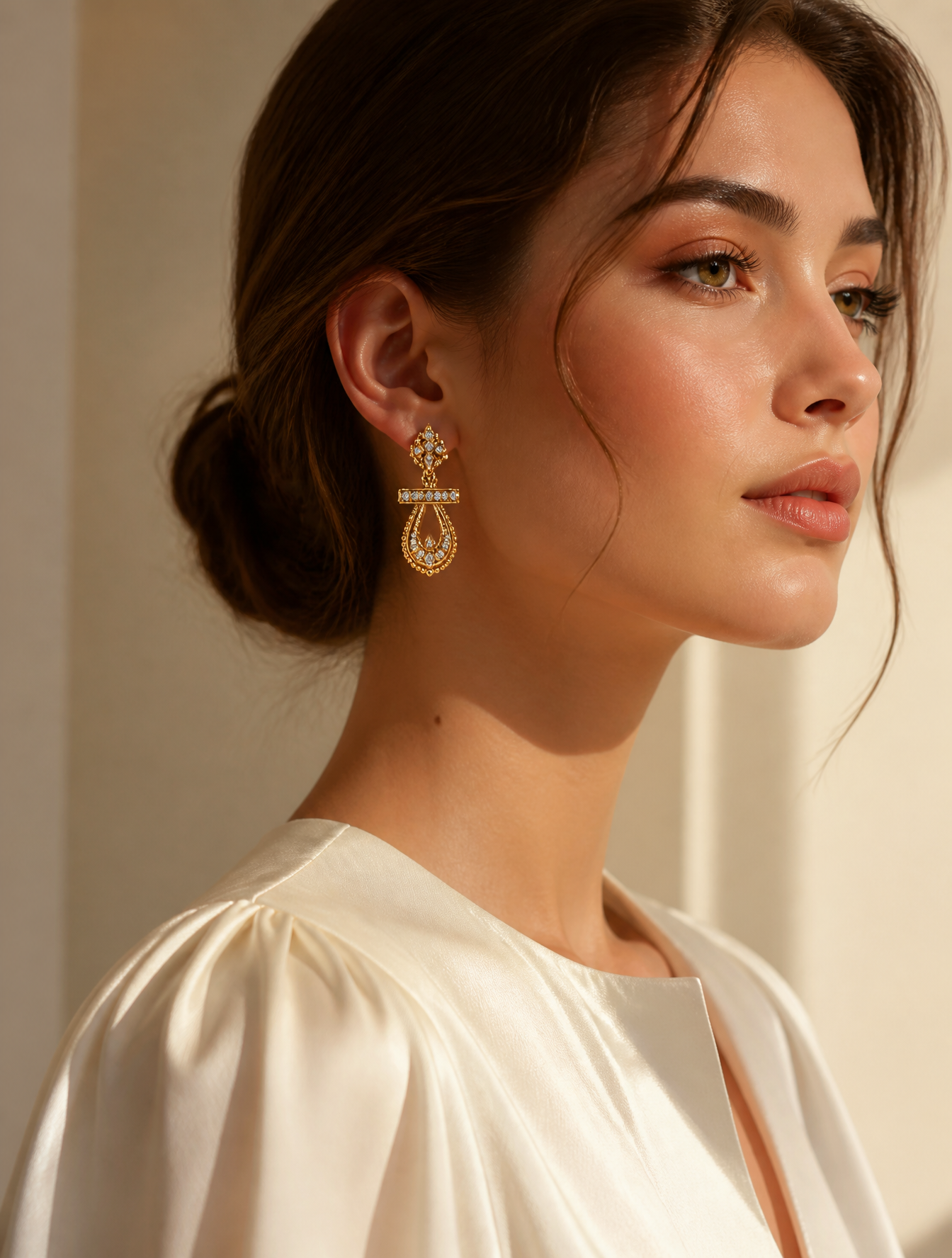 High-End Jewelry Portrait: Golden Earrings Editorial
