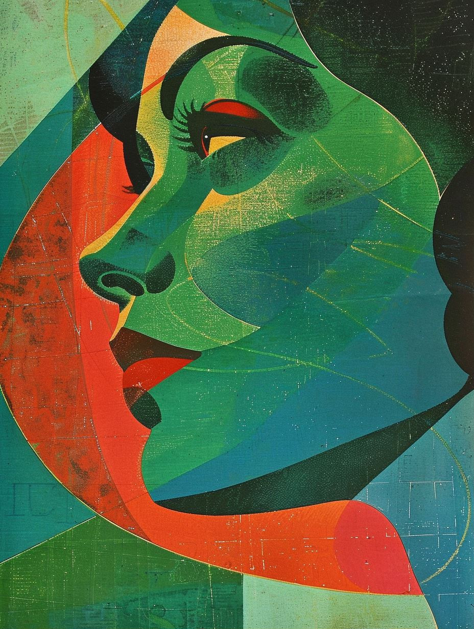 Geometric Prism Portrait in Teal