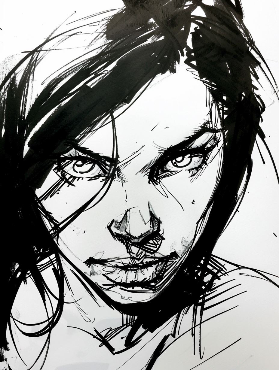 Raw Ink Expressionist Portrait - Image 1