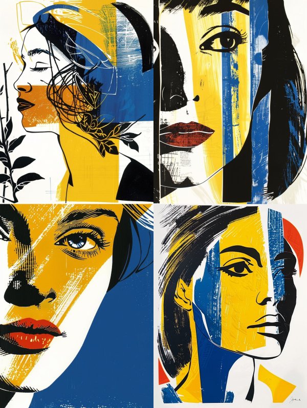 Abstract Cobalt and Ochre Portrait