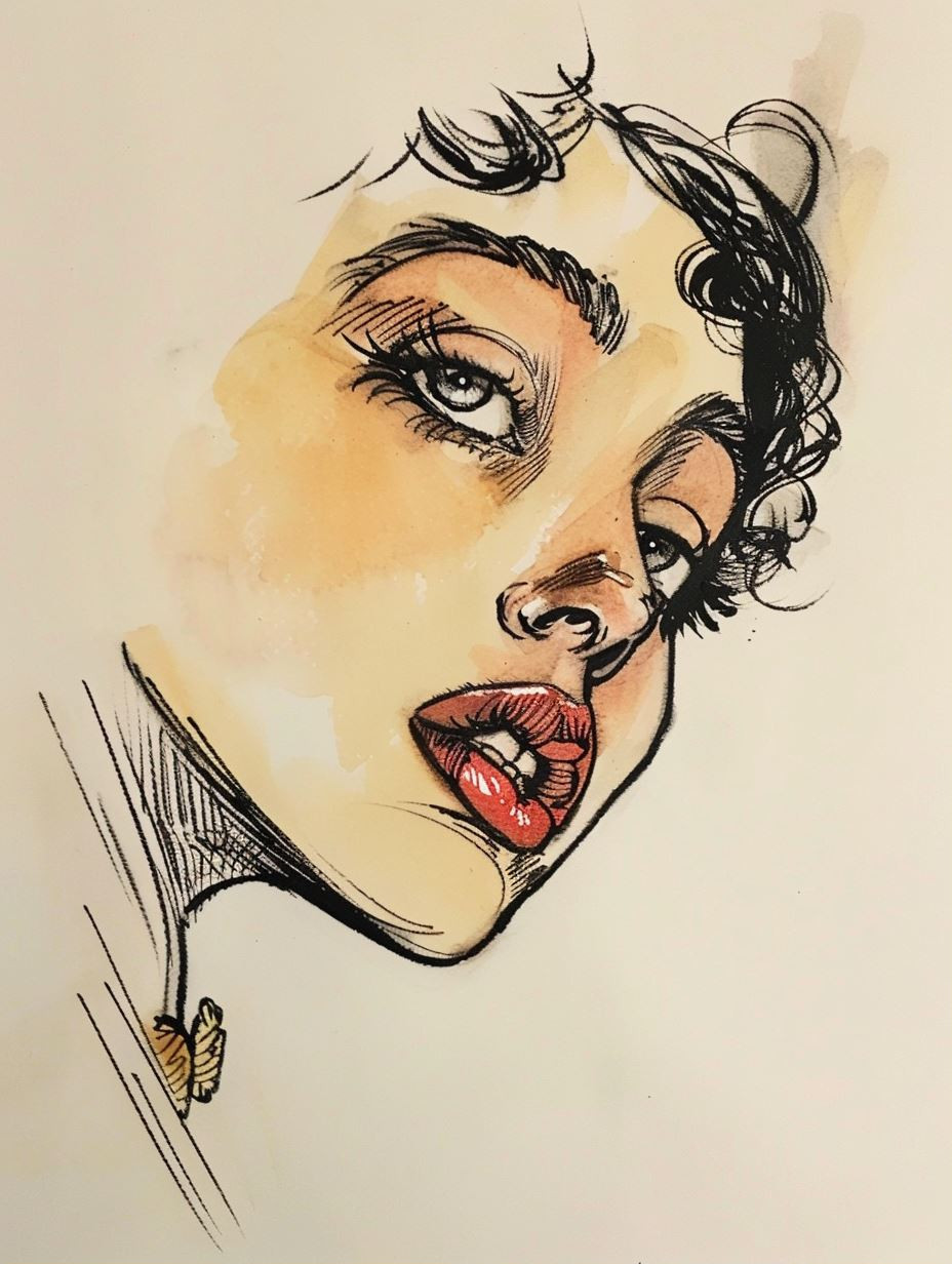Elegant Ink and Watercolor Portrait