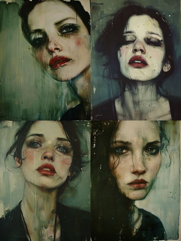Melancholic Gaze in Distorted Paint