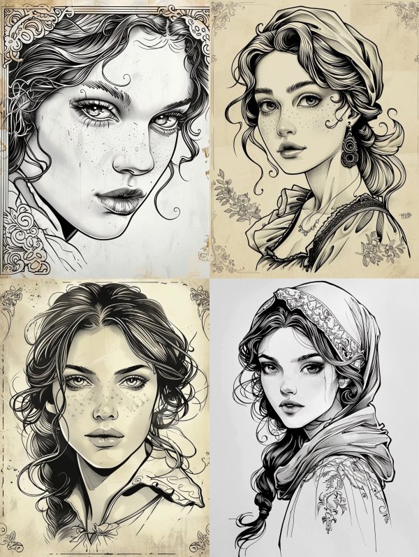 Intricate Ink Nouveau Portrait