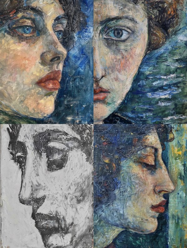 Impressionist Gaze in Cobalt Blue