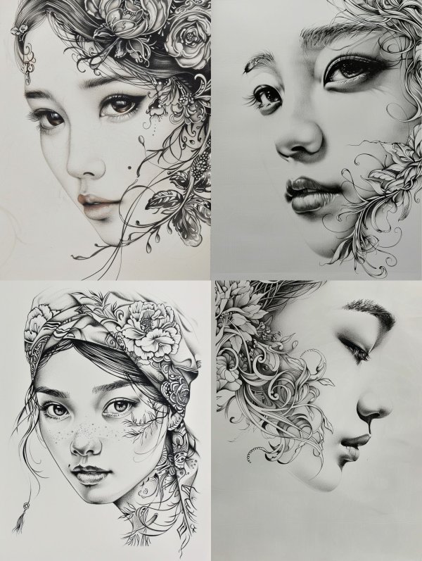 Ethereal Floral Ink Portrait
