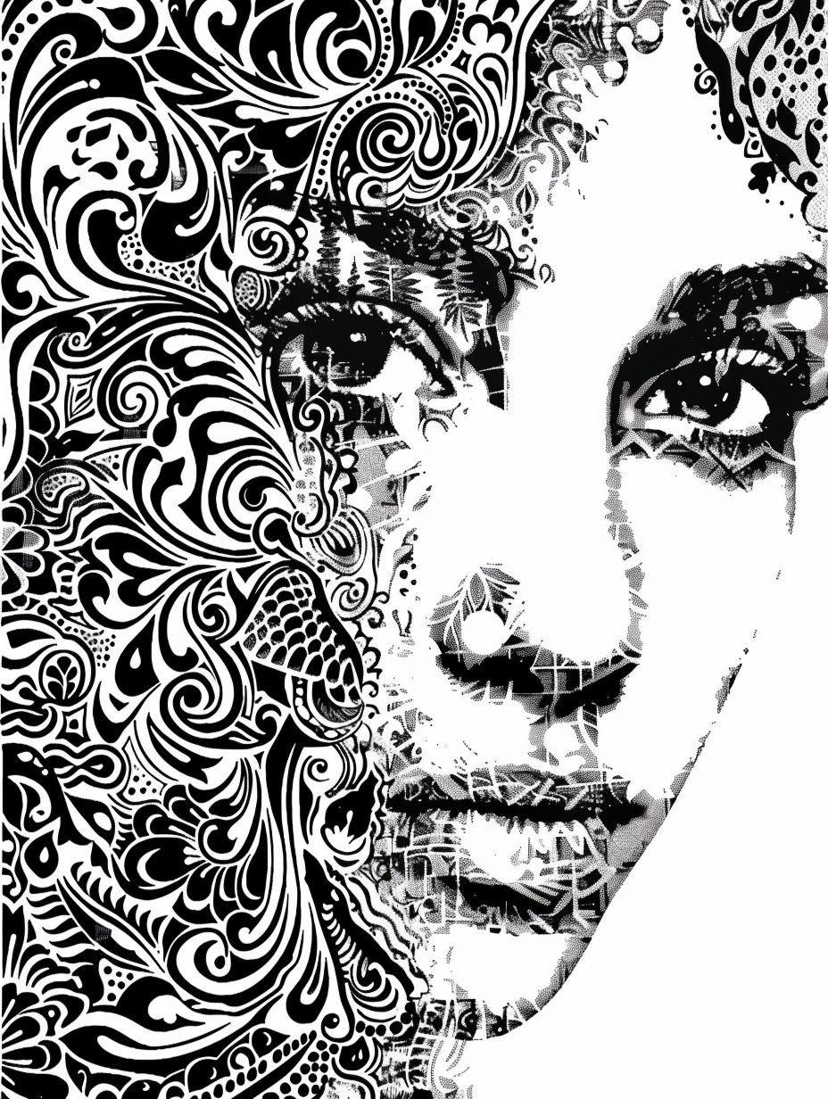 Intricate Floral Ink Portrait