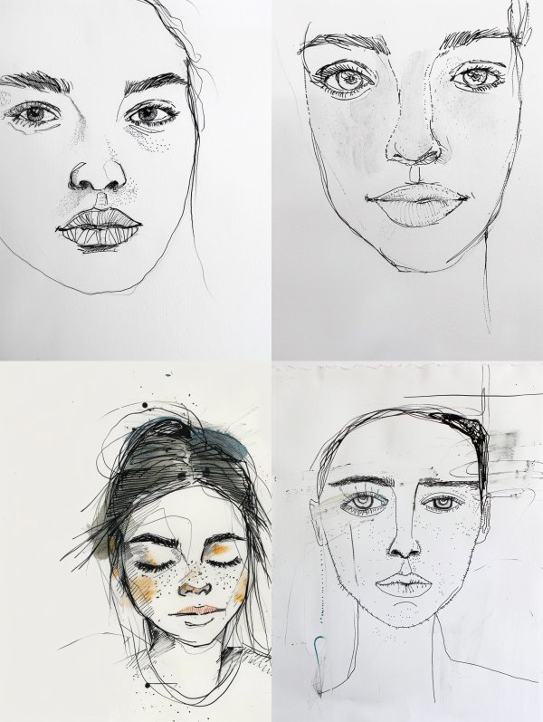 Minimalist Raw Pencil Portrait Studies