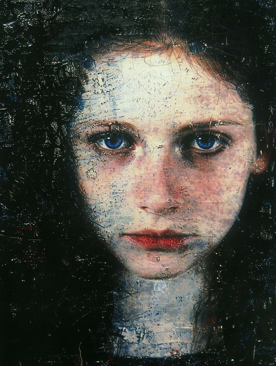 Haunting Gaze in Distressed Oil