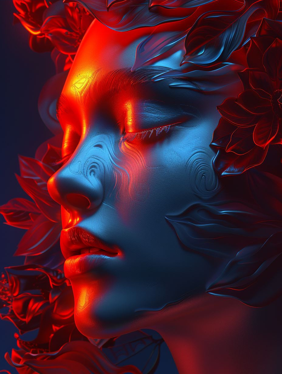 Neon Contrast Cybernetic Portrait