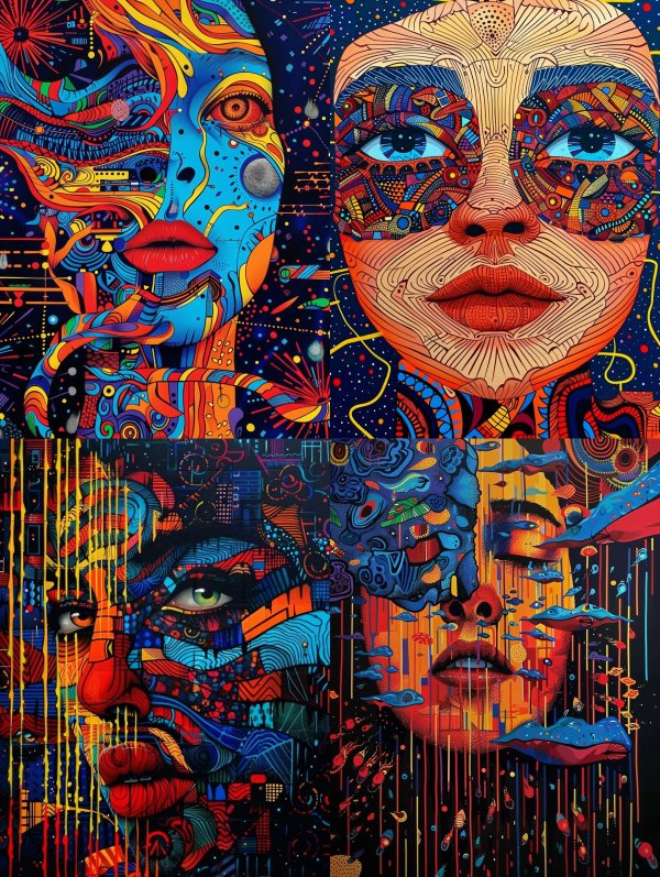 Neon Psychedelic Fragmented Portrait
